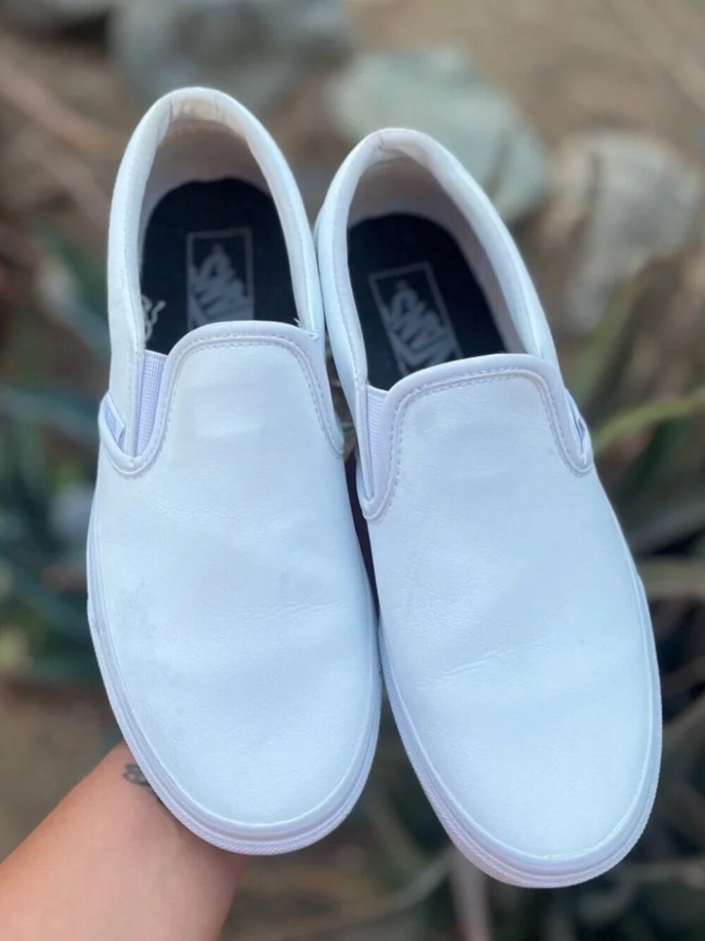 VANS | Classic Slip-On Tumble White Leather Shoes 8.5
